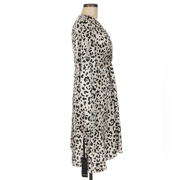PINKO Ivory Animal Print Tie Neck Midi Dress Size 6 - Picture 4 of 7